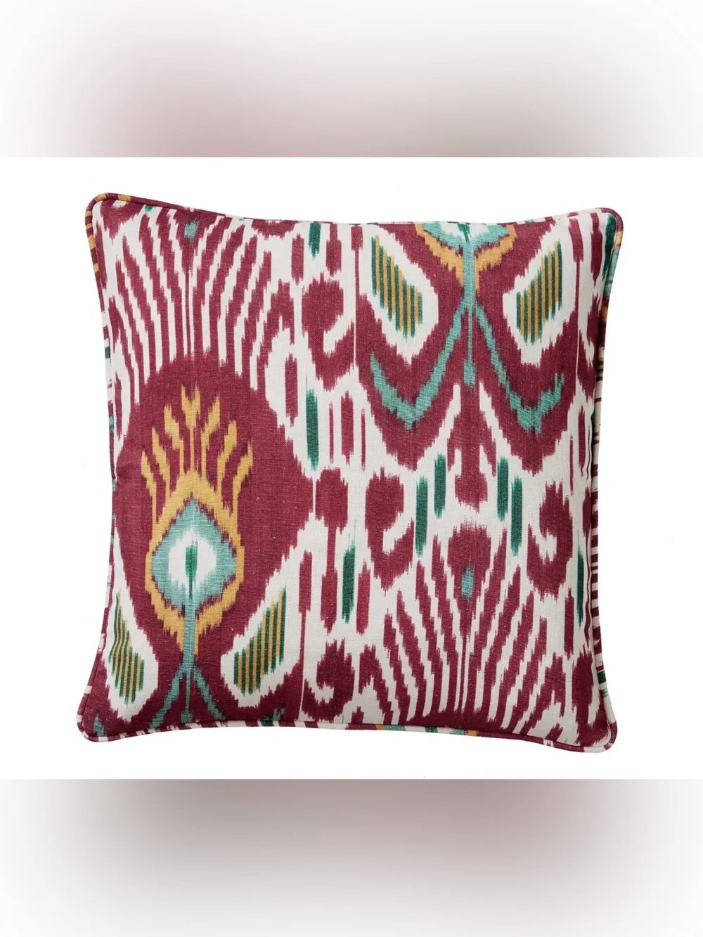 Pottery Barn Red Ikat Accent Pillow Cover with Teal and Mustard Accents